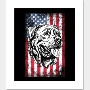 Patriotic Rottweiler American Flag Posters and Art